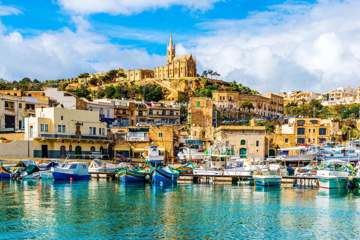 View Of Mgarr Harbor In Gozo, Malta, An Island In The Mediterranean, Southern Europe