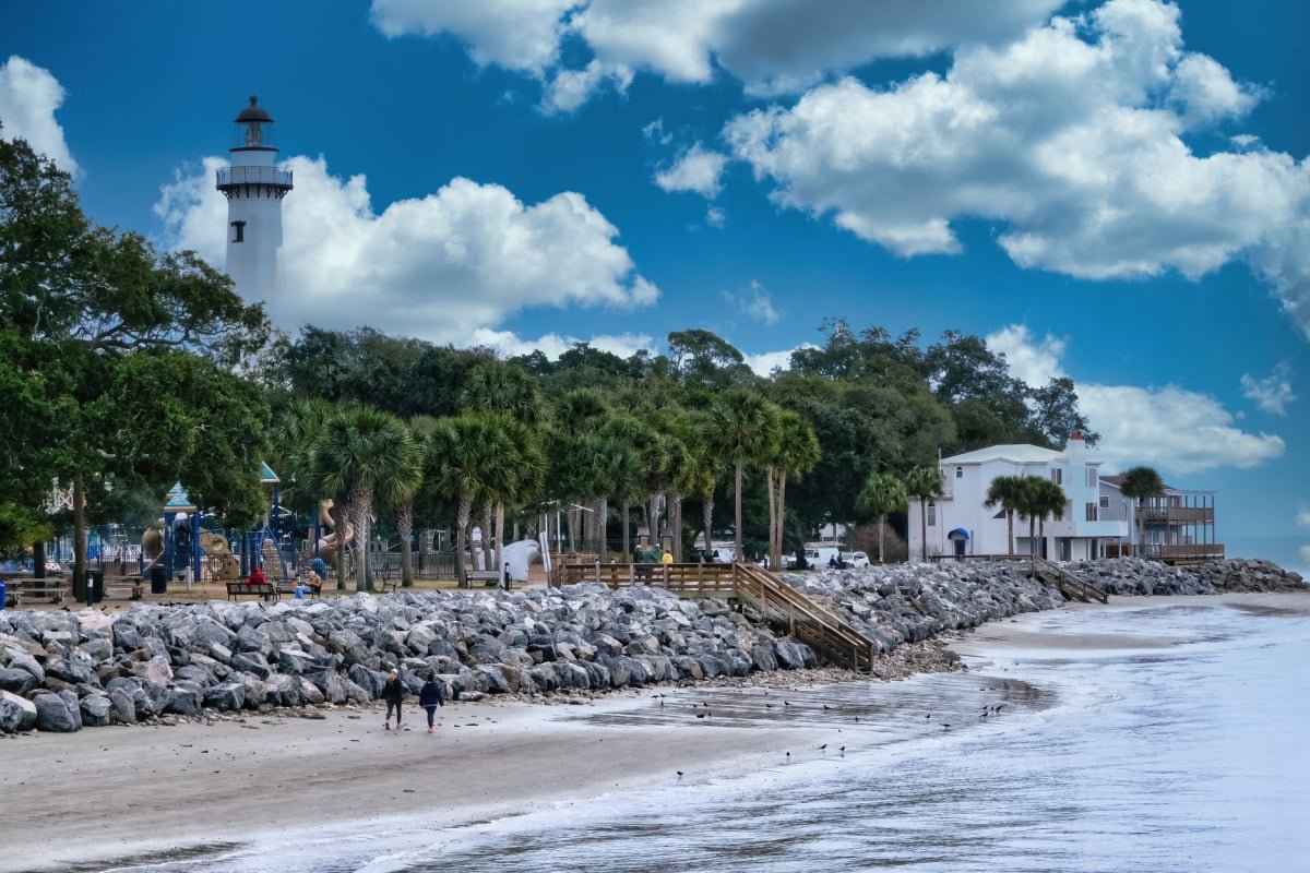Beach and lighthouse on St. Simons Island, Georgia