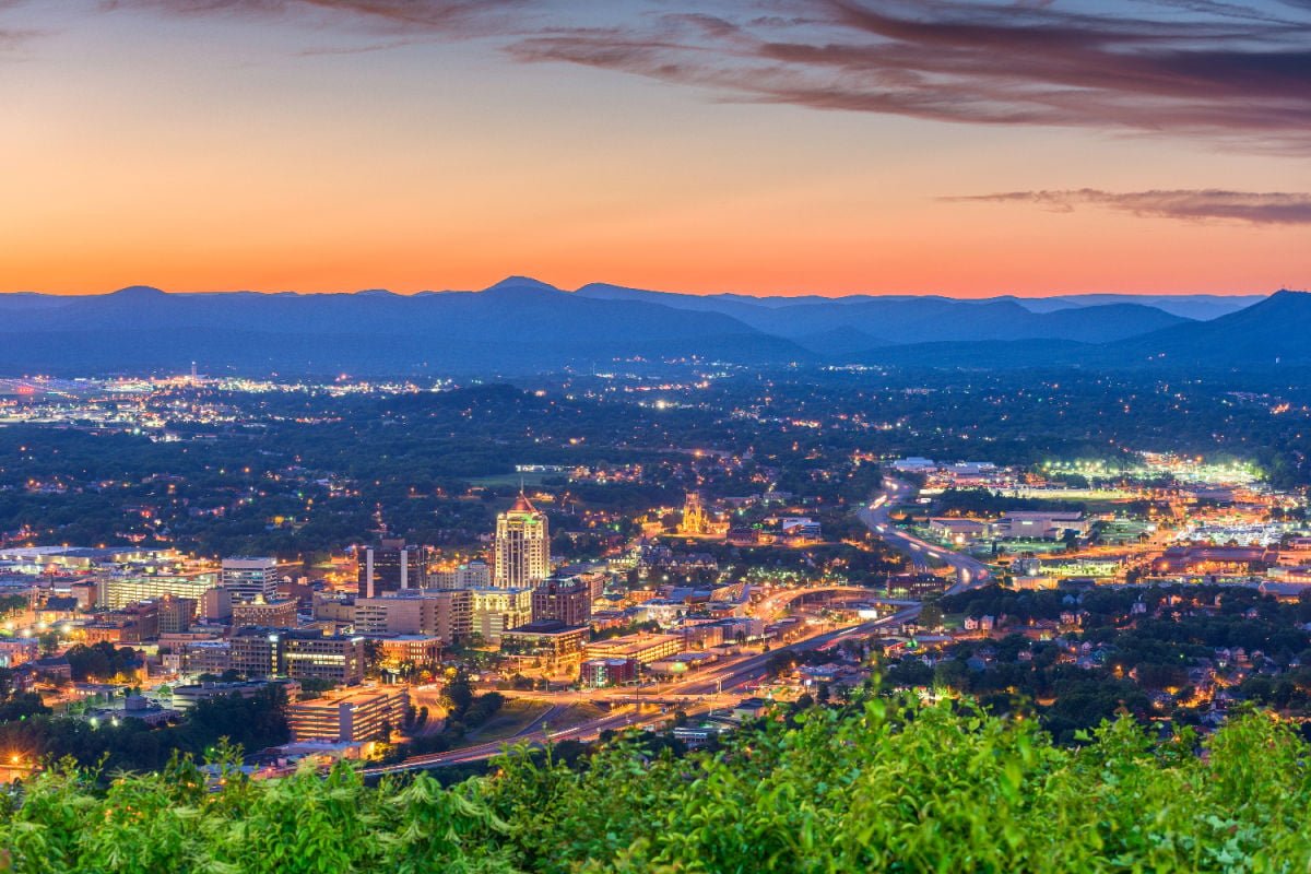 Roanoke, VA panorama at night