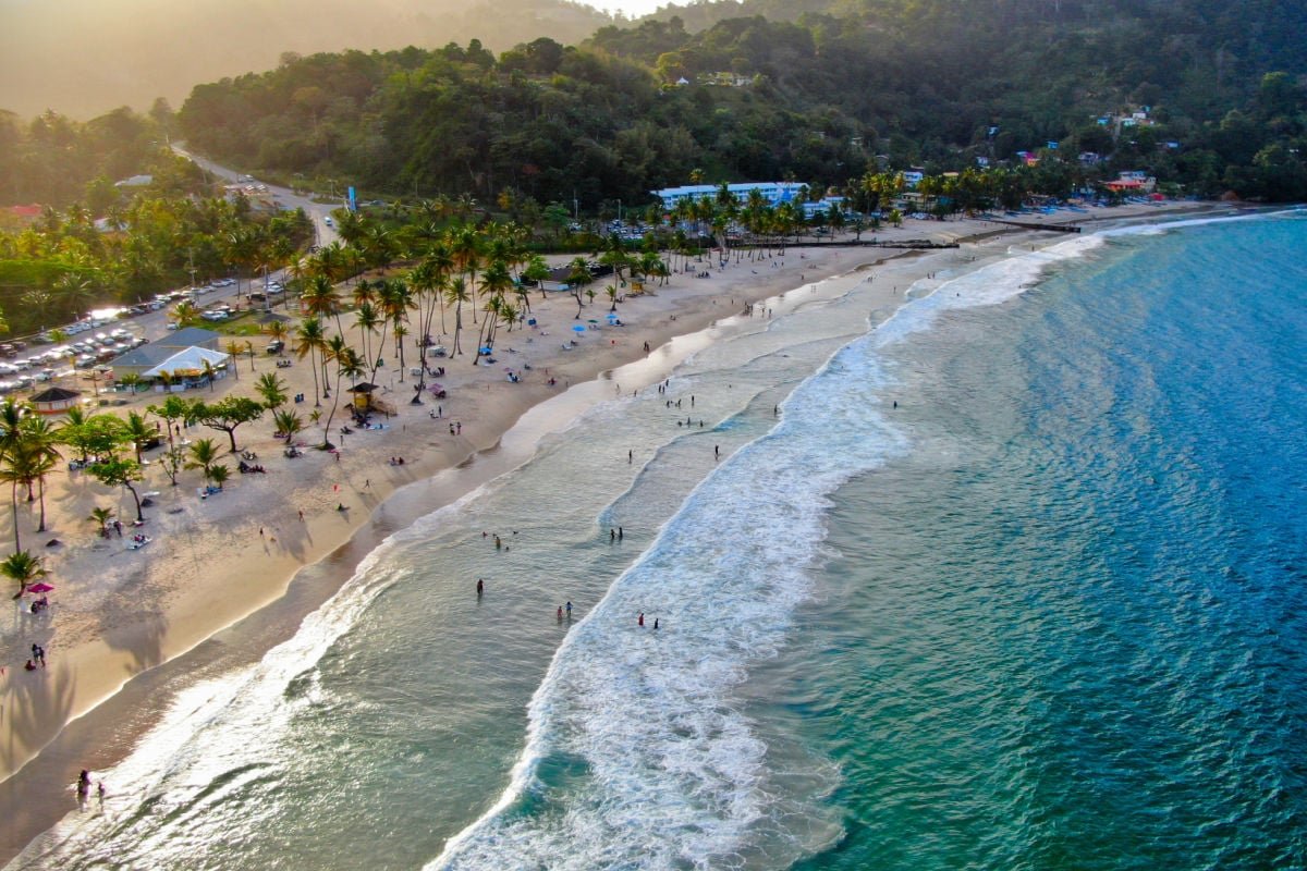 Aerial view of paradisal beach in Trinidad & Tobago